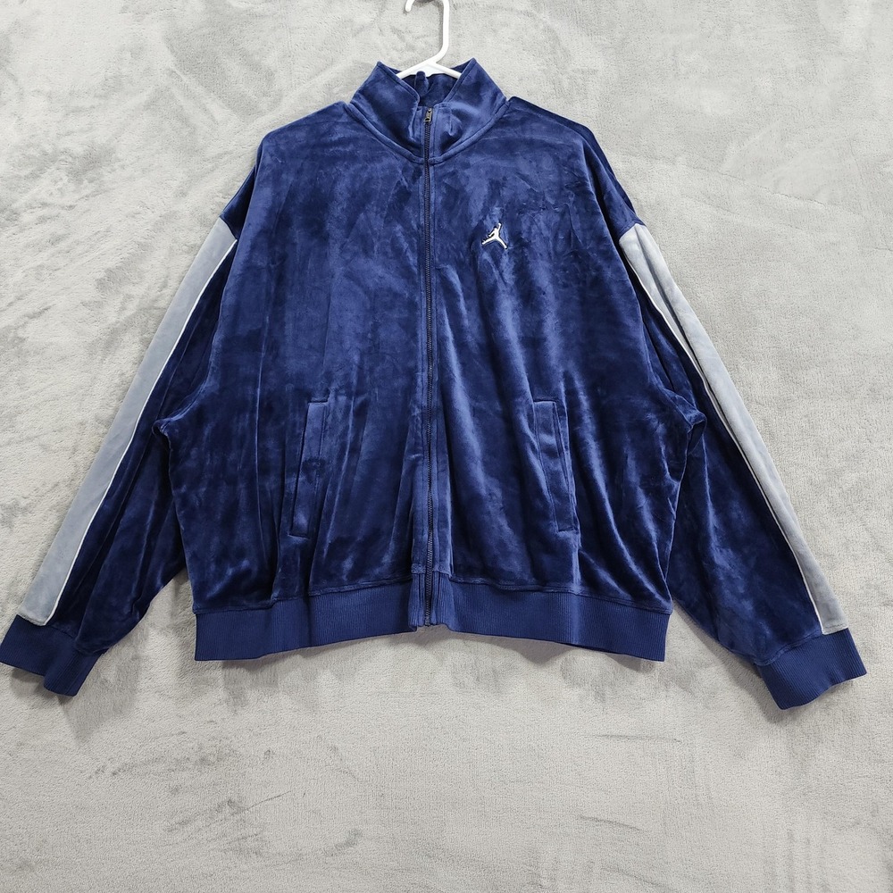 Jordan Jacket Men XL Blue Oversized Fit Flight Velour Knit Full Zip Track Sporty